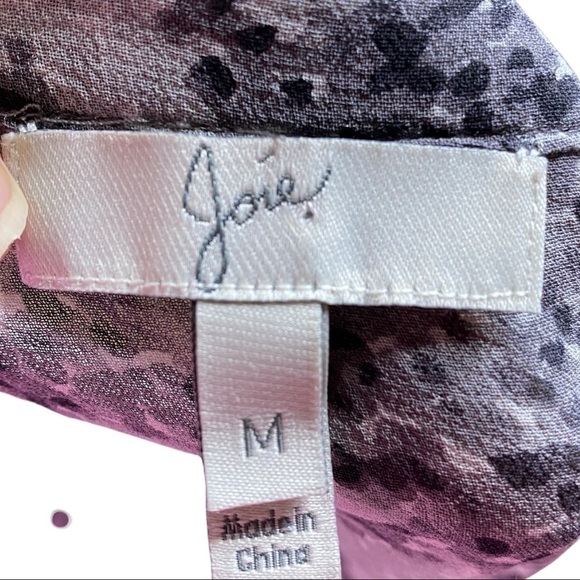 Joie Women's Size M Long Sleeve Silk Top Grey Black Print Button Down - Picture 6 of 10